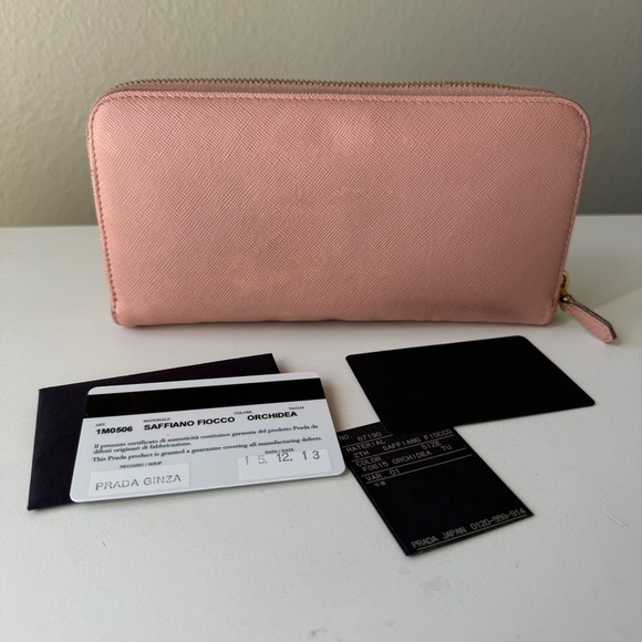 PRADA saffiano Fiocco wallet zip, zippy saffiano Leather Ribbon Pink Orchidea - Picture 4 of 5
